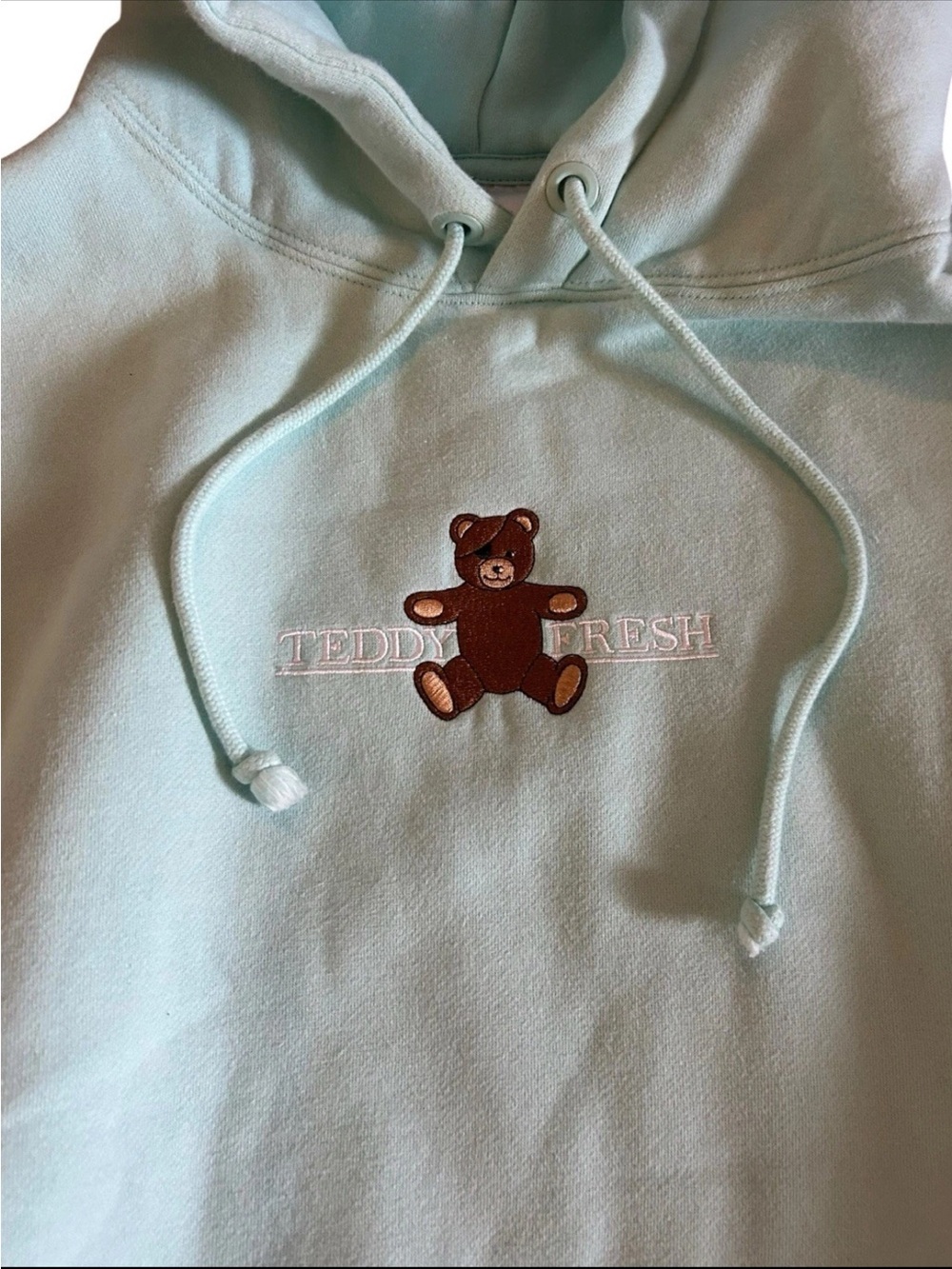 Teddy Fresh Mint Hoodie with Brown Bear Eyepatch Embroidery Unisex